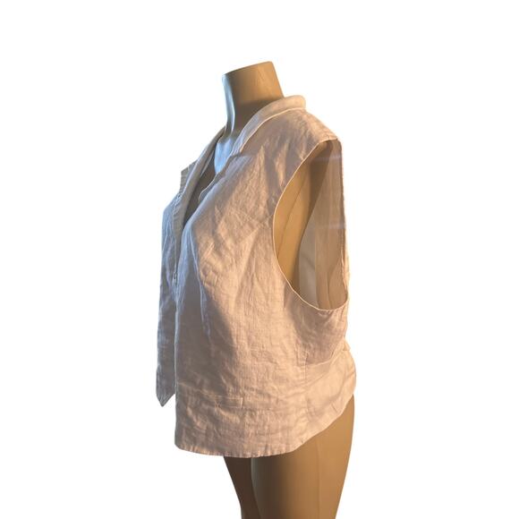Women 2X Lauren Ralph Lauren White 100% Linen Button Vest Shirt Top Sleeveless - Picture 3 of 6